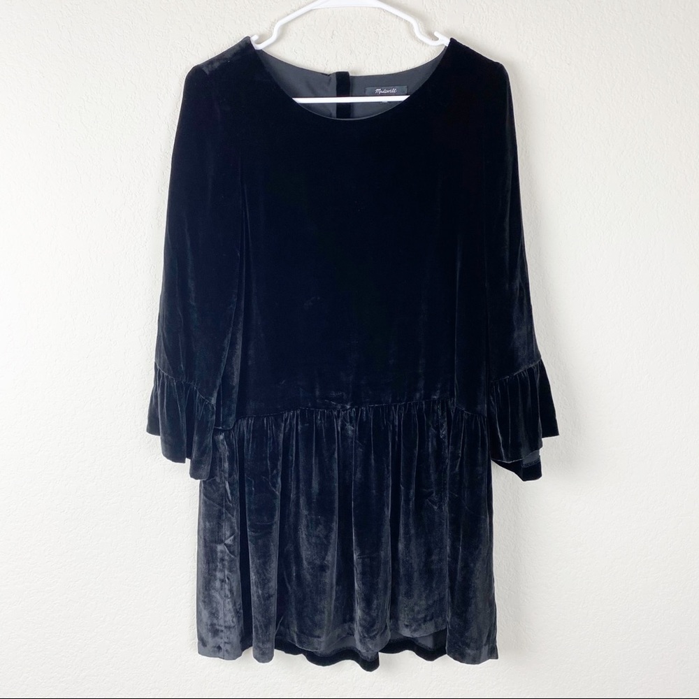 Madewell black velvet drop waist bell dress P - Picture 4 of 11